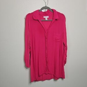Motherhood Maternity Women's Hot Pink Blouse/Top Size Xlarge Roll Tab Sleeve EUC
